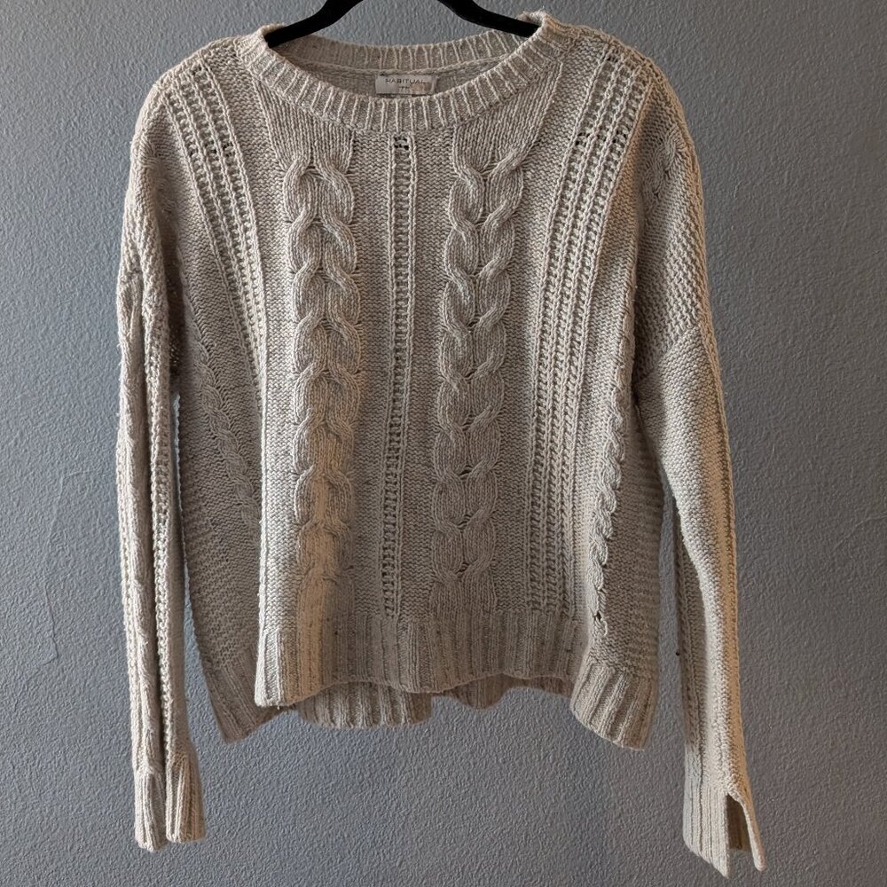 Habitual Clyda Merino Wool Crewneck Cable Sweater Sz L
